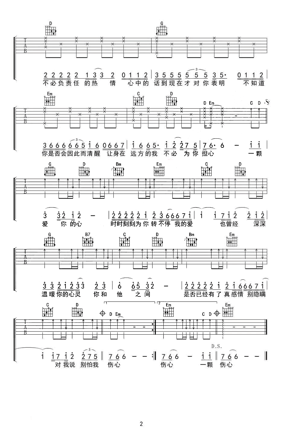 别怕我伤心吉他谱_G调_张信哲_弹唱六线谱第2张