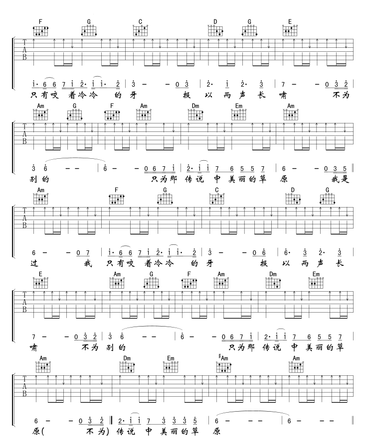 齐秦《北方的狼》吉他谱 C调弹唱谱第2张