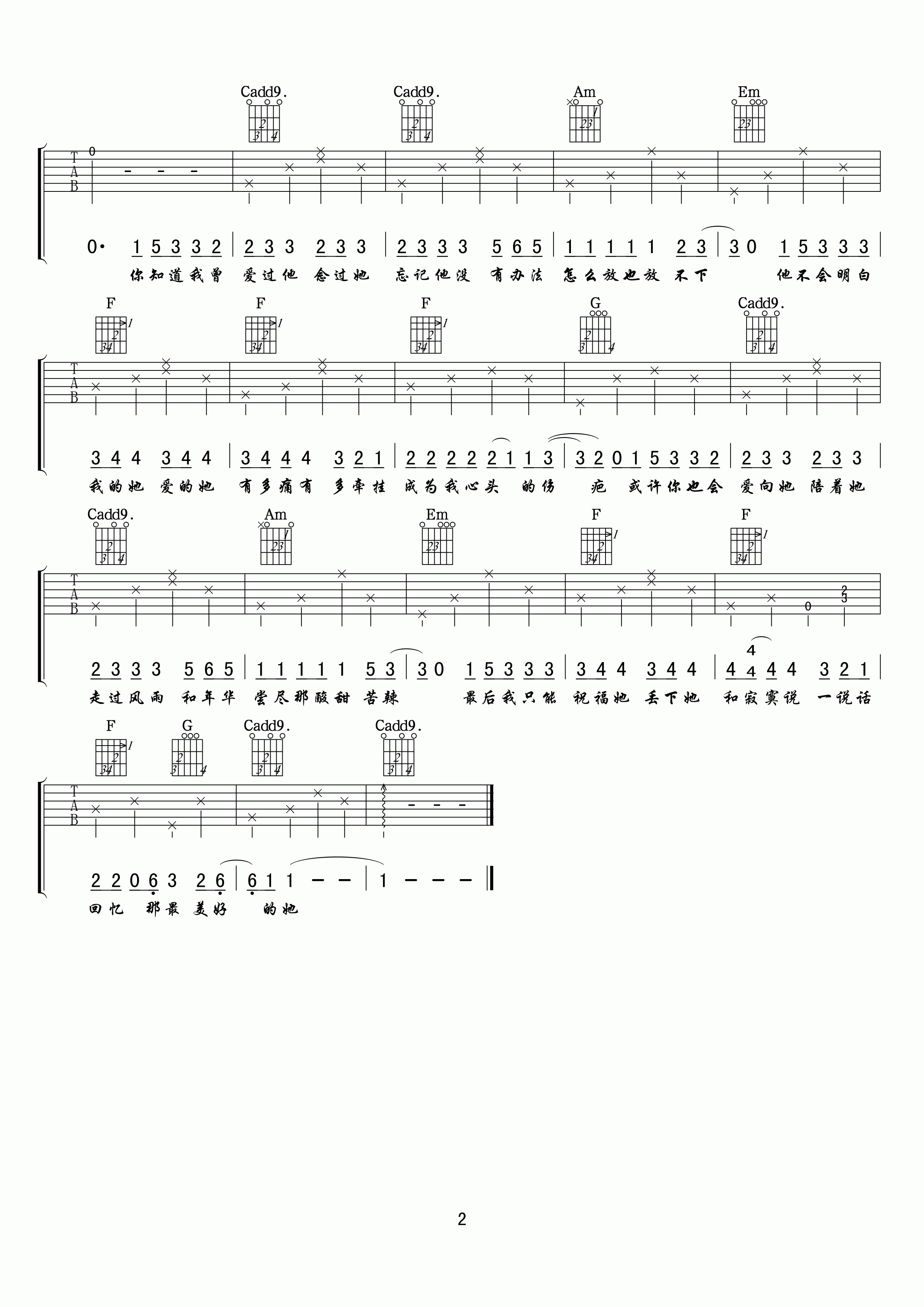 赵烁《忆他》吉他谱 C调高清版第2张
