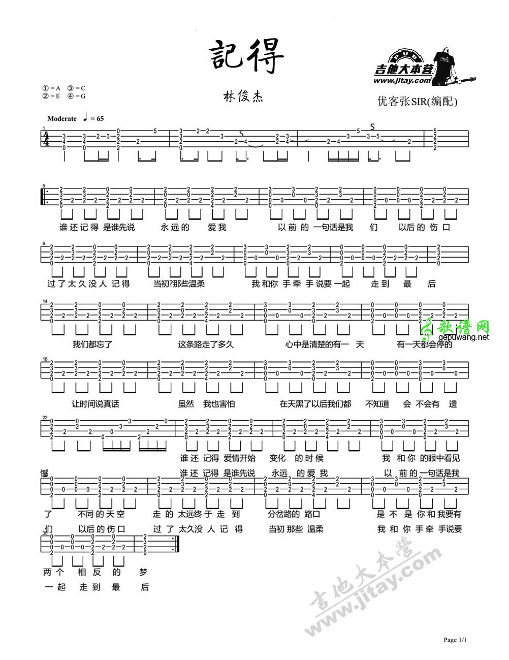 记得尤克里里谱林俊杰 记得ukulele弹唱谱第1张