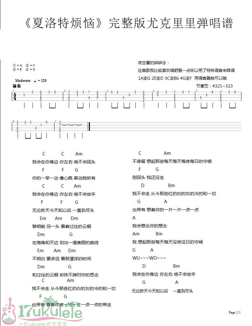 夏洛特烦恼尤克里里谱 - 金志文第1张