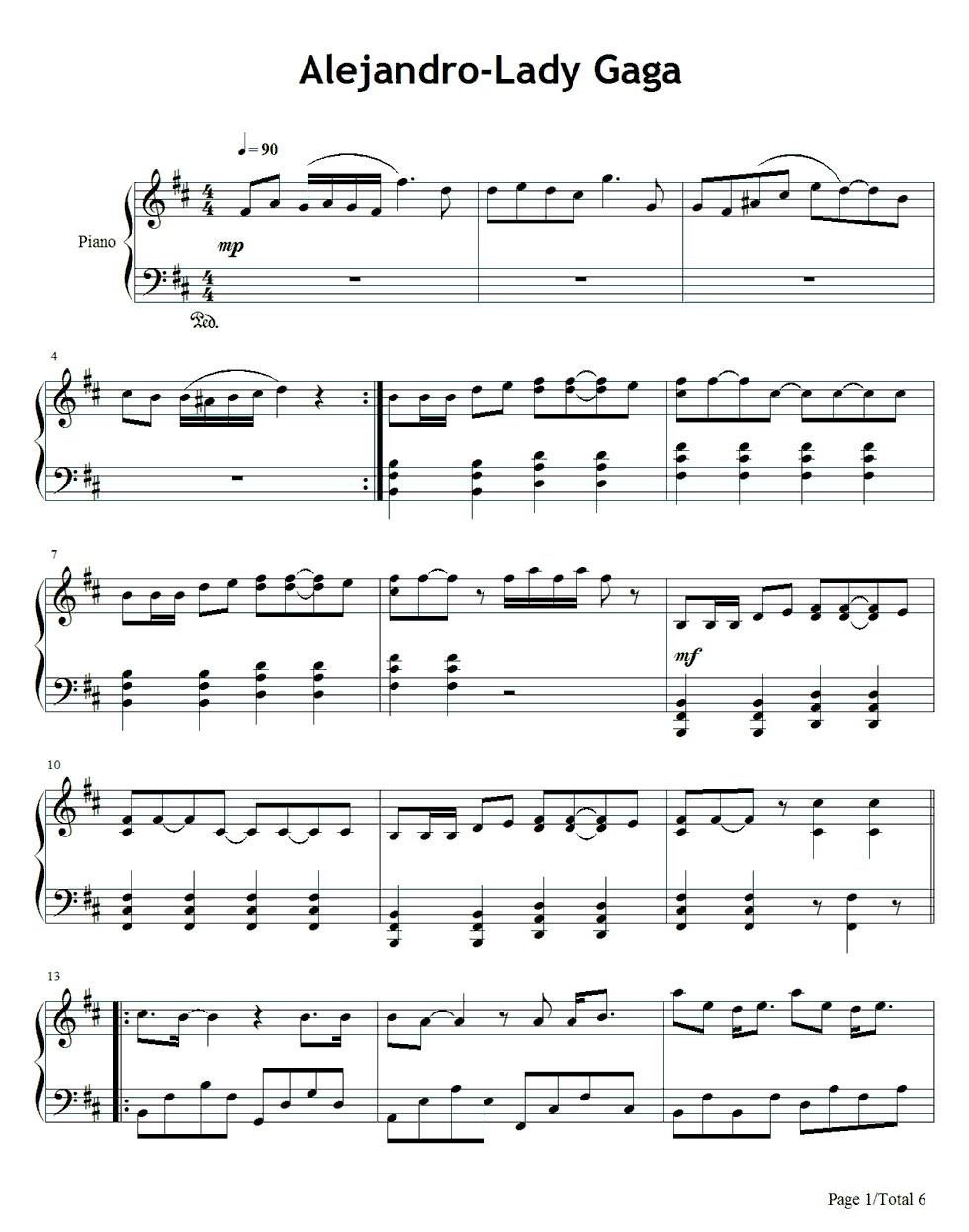 Lady Gaga《Alejandro》钢琴谱第1张