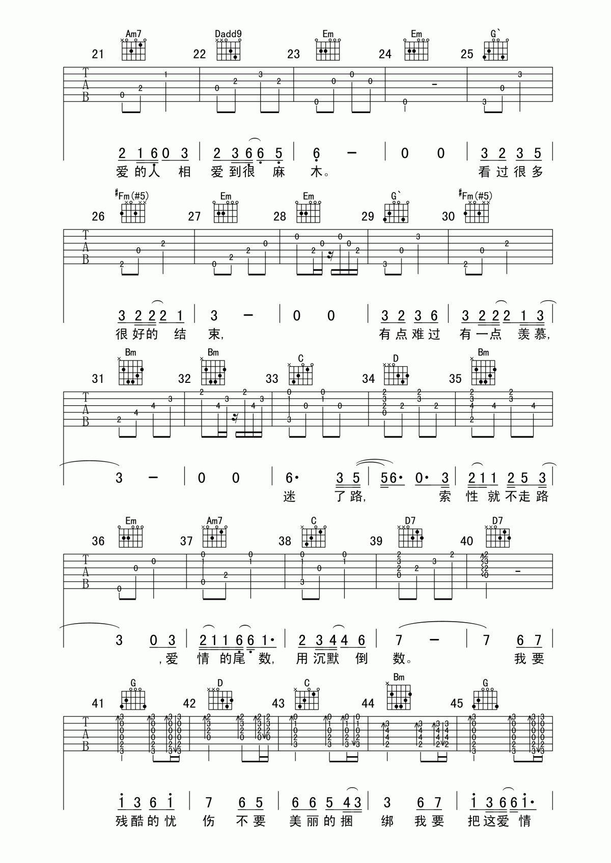 忧伤倒数吉他谱_小昔米_G调吉他弹唱谱第2张