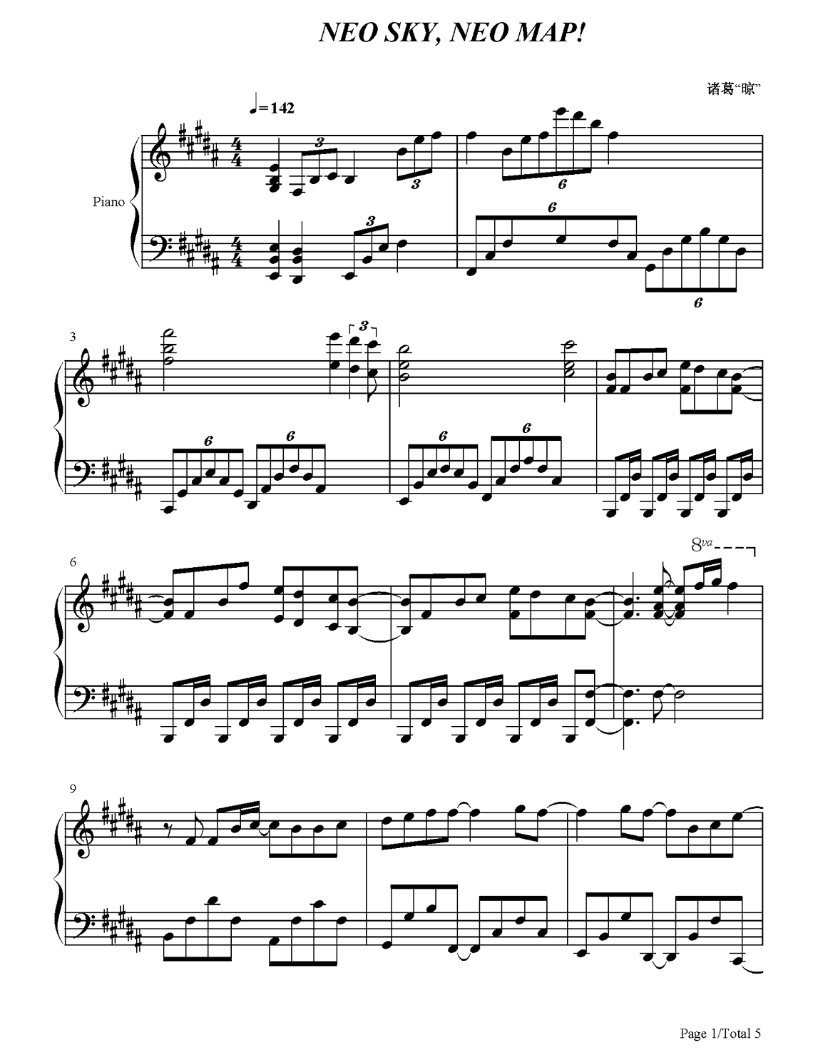 《Neo Sky Neo Map》钢琴谱(虹咲学园学园偶像同好会ED)第1张