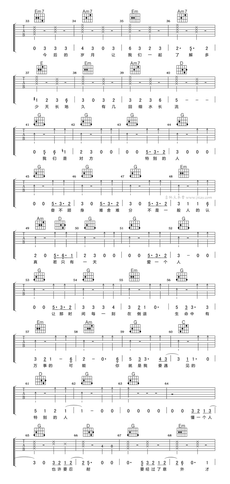 《特别的人》吉他谱_方大同_G调原版弹唱六线谱第2张