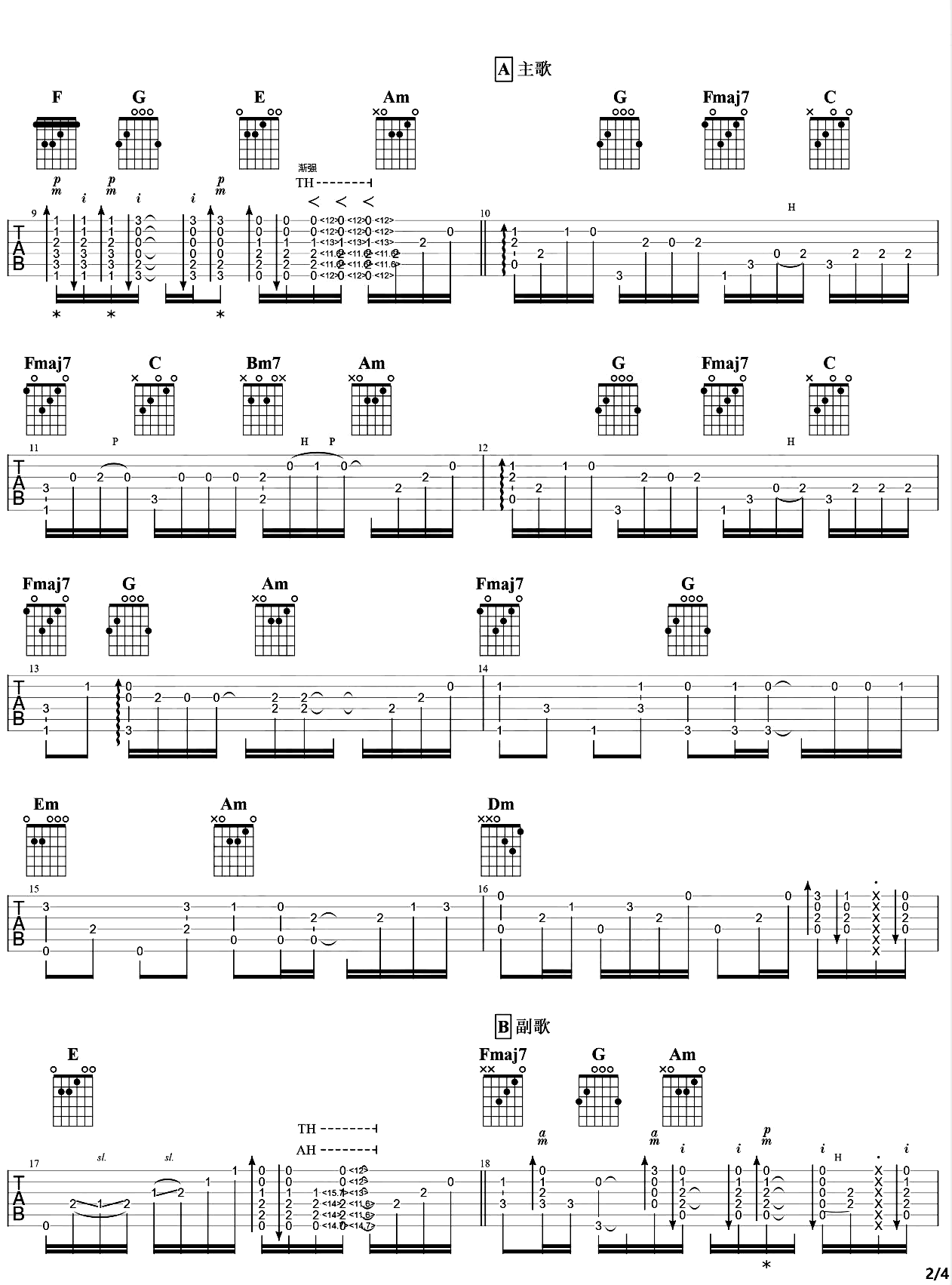 青鸟指弹谱_火影忍者疾风传_吉他独奏演示视频第2张