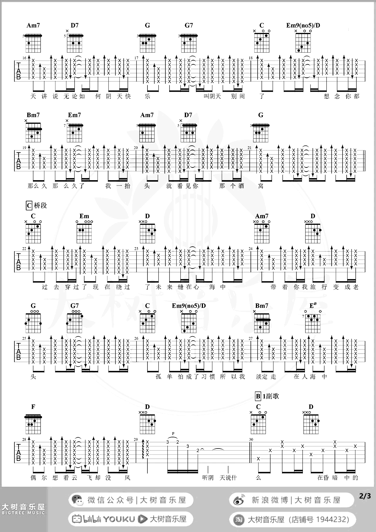 阴天快乐吉他谱_陈奕迅_G调弹唱谱_吉他教学视频第2张