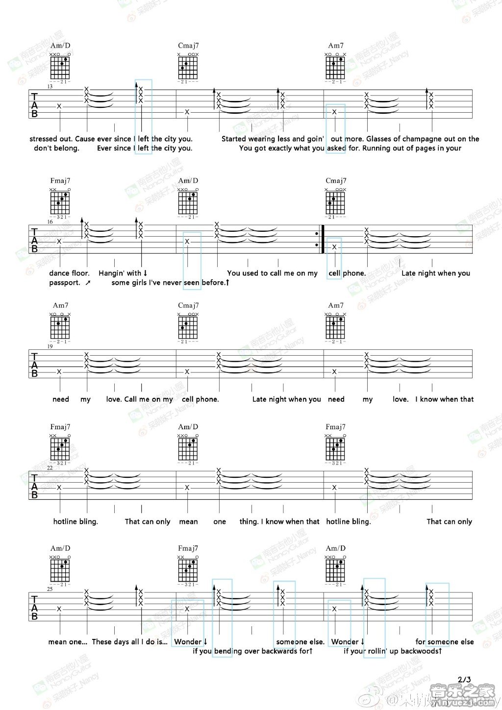 Drake《hotline bling》吉他谱_吉他弹唱谱_南音吉他编配第2张