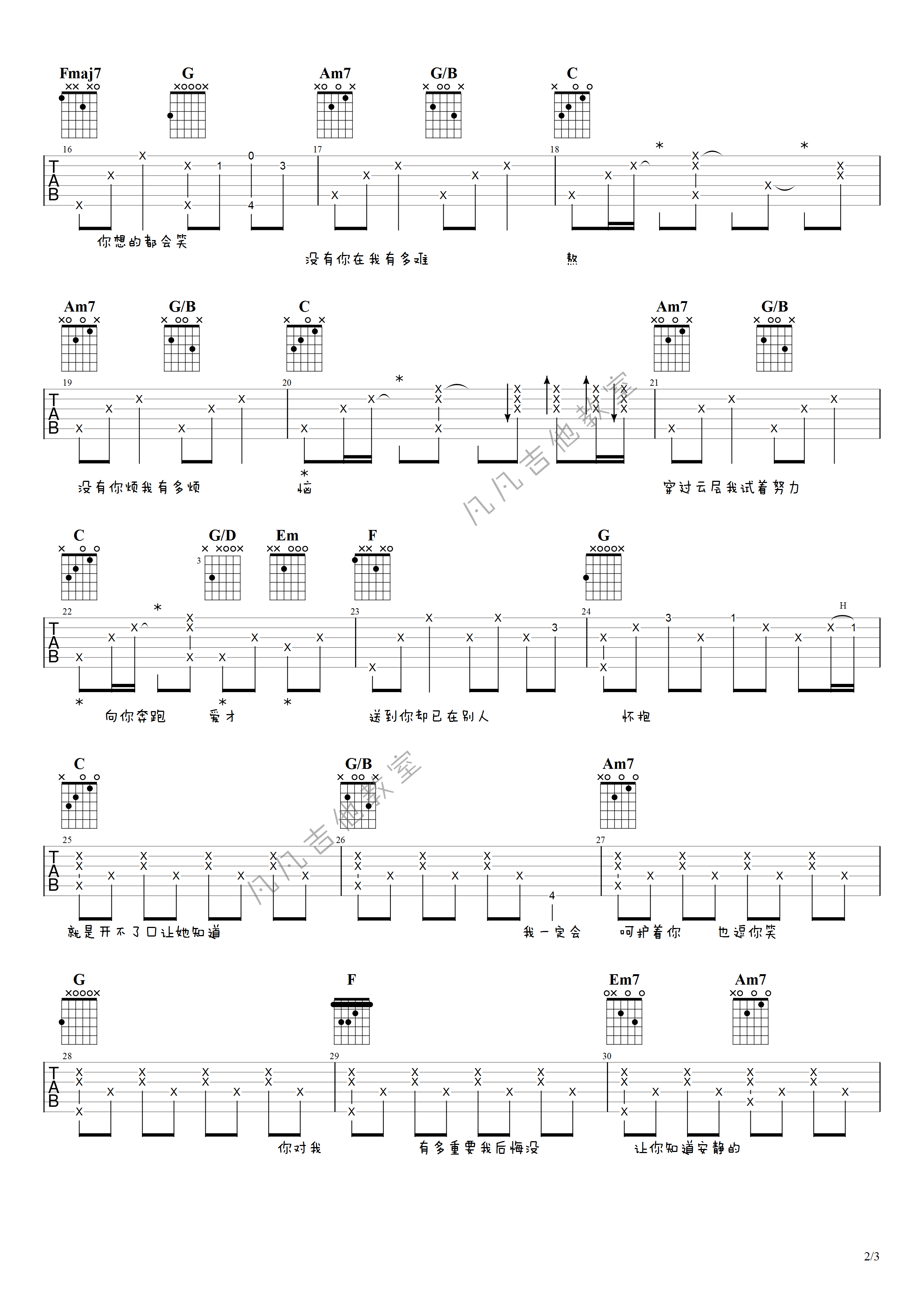 周杰伦《开不了口》吉他谱_吉他弹唱谱第2张