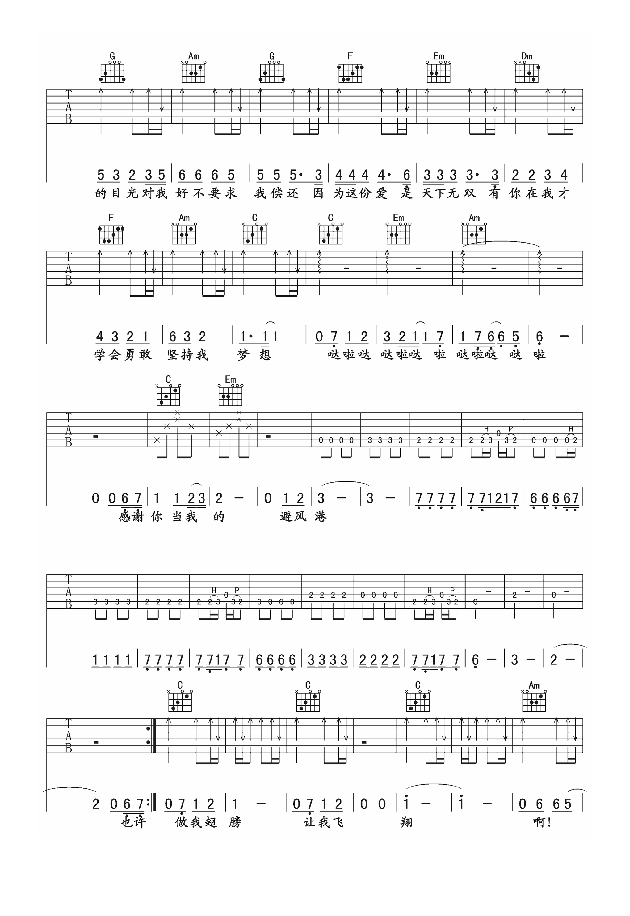冯曦妤《避风港》吉他谱_吉他弹唱谱_午夜编配第2张