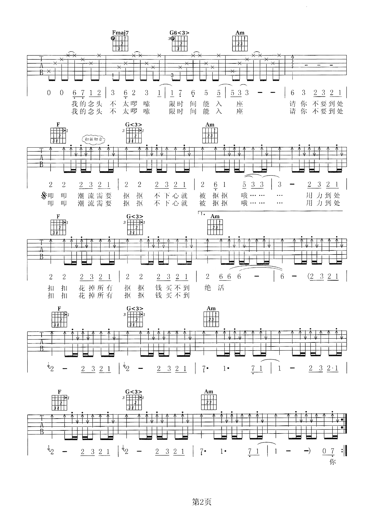 林俊杰《不潮不用花钱》吉他谱_吉他弹唱谱_赵一民、王一编配第2张
