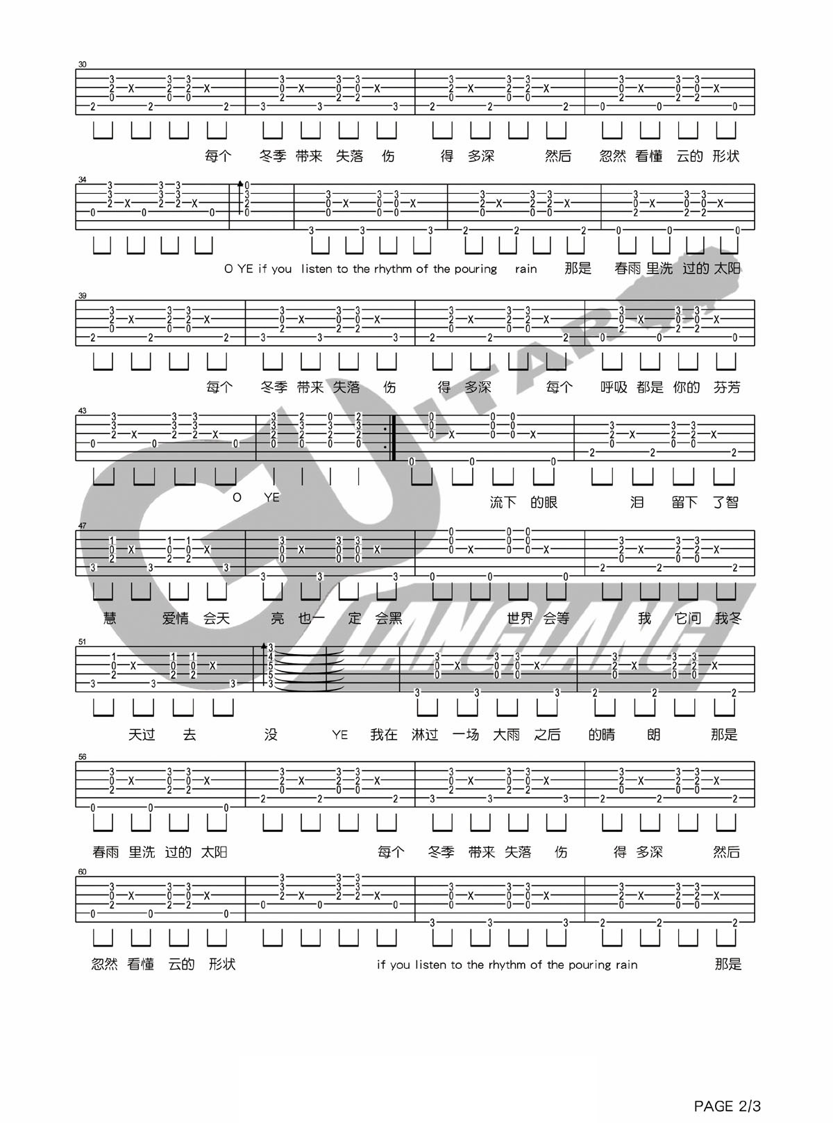 王力宏《春雨里洗过的太阳》吉他谱_吉他弹唱谱_琅琅吉他编配第2张